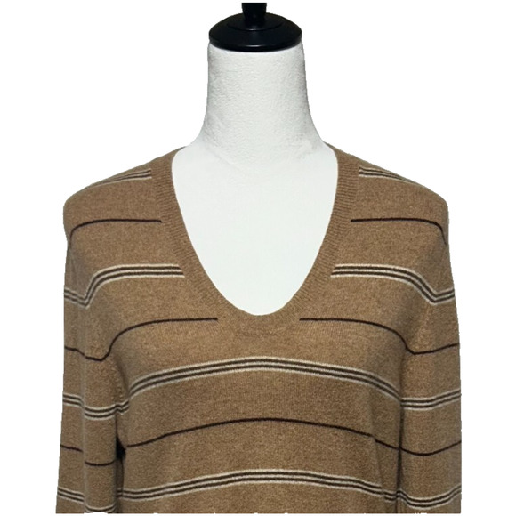 Valerie Stevens Sweaters - Valerie Stevens Sweater Womens Large‎ Brown Stripe 100% Cashmere Long Sleeve